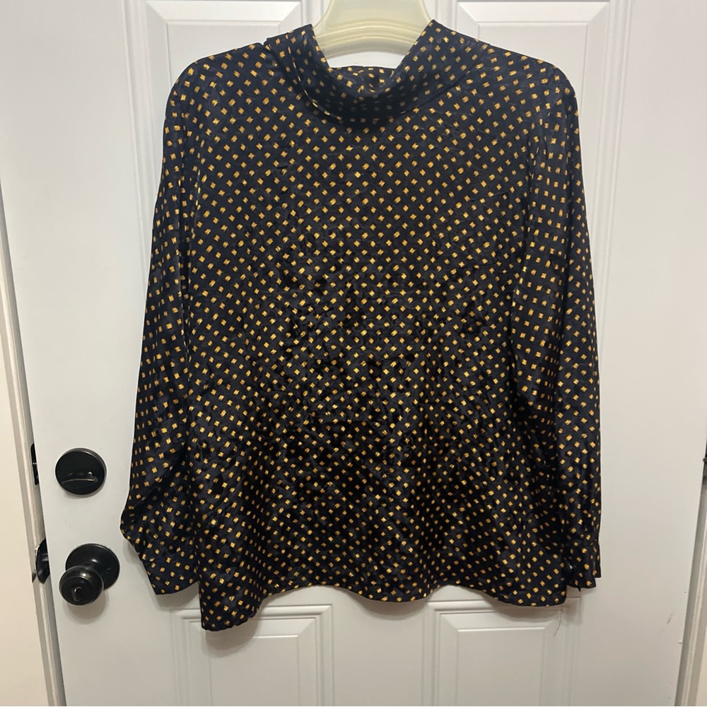 Ms. RUSS Navy and Gold Patterned Blouse - Picture 6 of 8